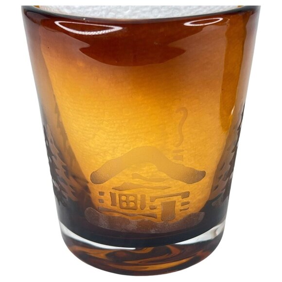 Homestudio Woodland Tumblers 4.25” Amber Etched Cabin Thick Glass Set of 2 - Picture 2 of 12